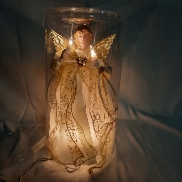 NIB Angel in Off White/ivory gold dress tree topper lighted 10" - Picture 5 of 5